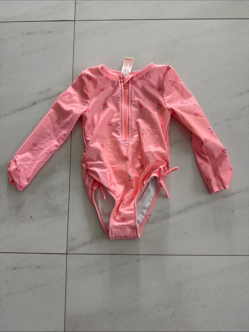 Cat & Jack Girls' Pink Long-Sleeve Rash Guard One-Piece Swimsuit